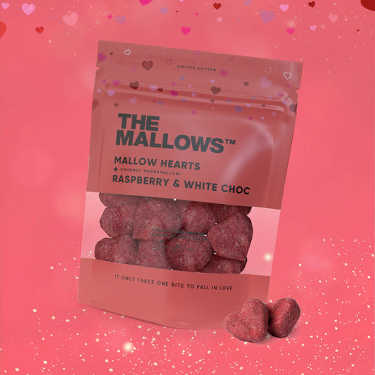 MALLOW HEARTS – MARSHMALLOWS WITH WHITE CHOCOLATE & RASPBERRY 90G